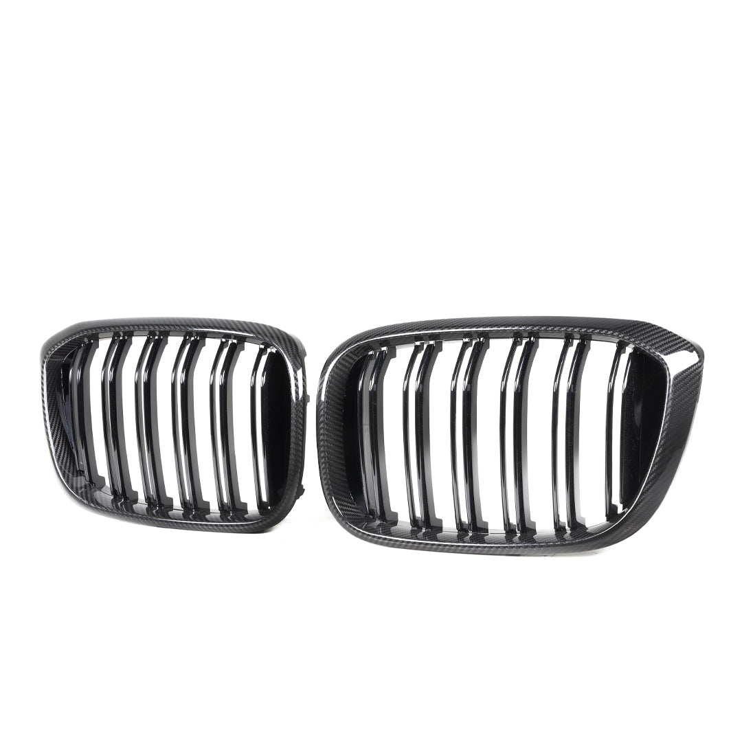 Dual Slat Carbon Fiber Front Grilles - BMW F97 X3M F98 X4M Pre-LCI