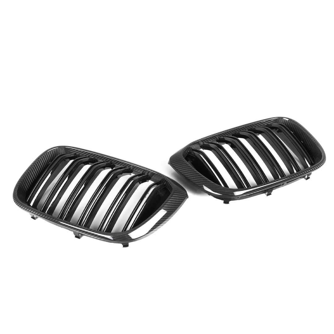 Dual Slat Carbon Fiber Front Grilles - BMW F97 X3M F98 X4M Pre-LCI